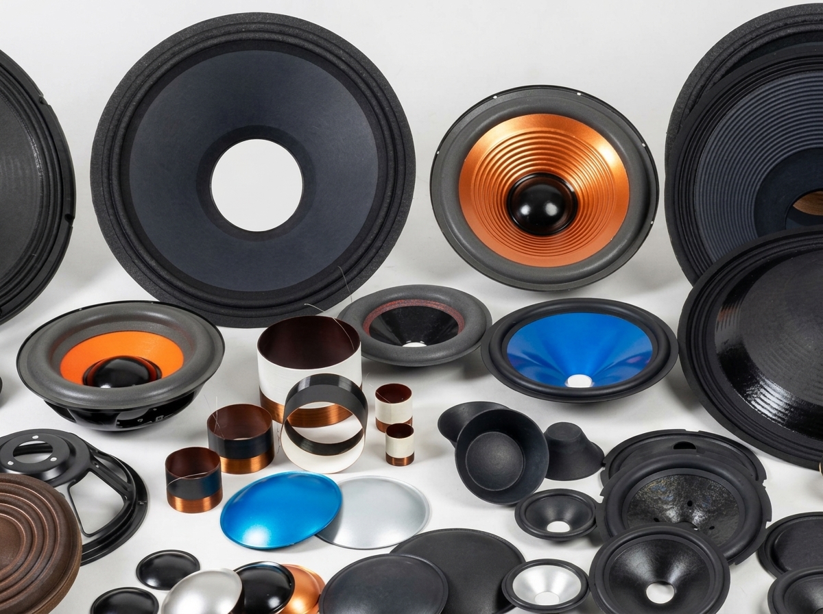 Speaker Cones and Components Group Collage